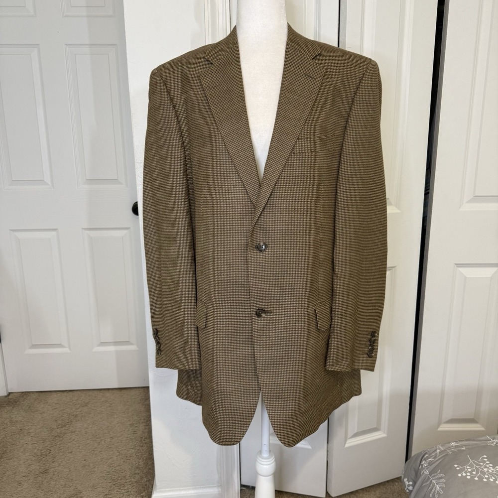 Abito Mens Houndstooth  Tan Wool/ Silk Blended Classic Fit Sport Blazer Sz 42 T